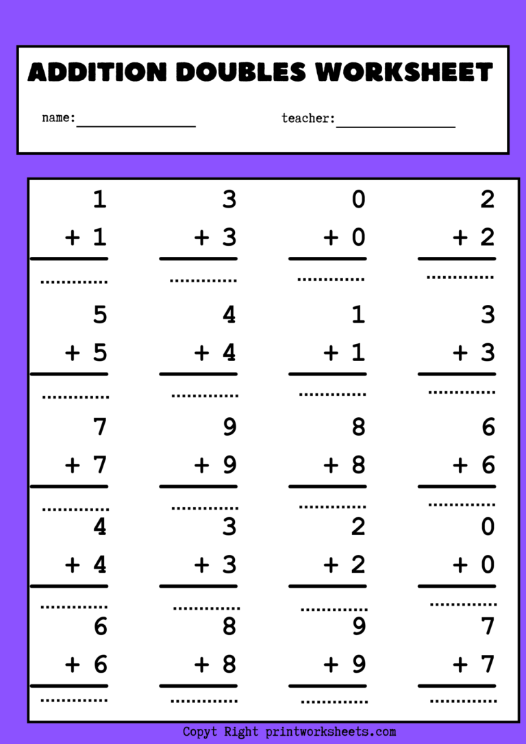 Addition Doubles Worksheets - Print Worksheets