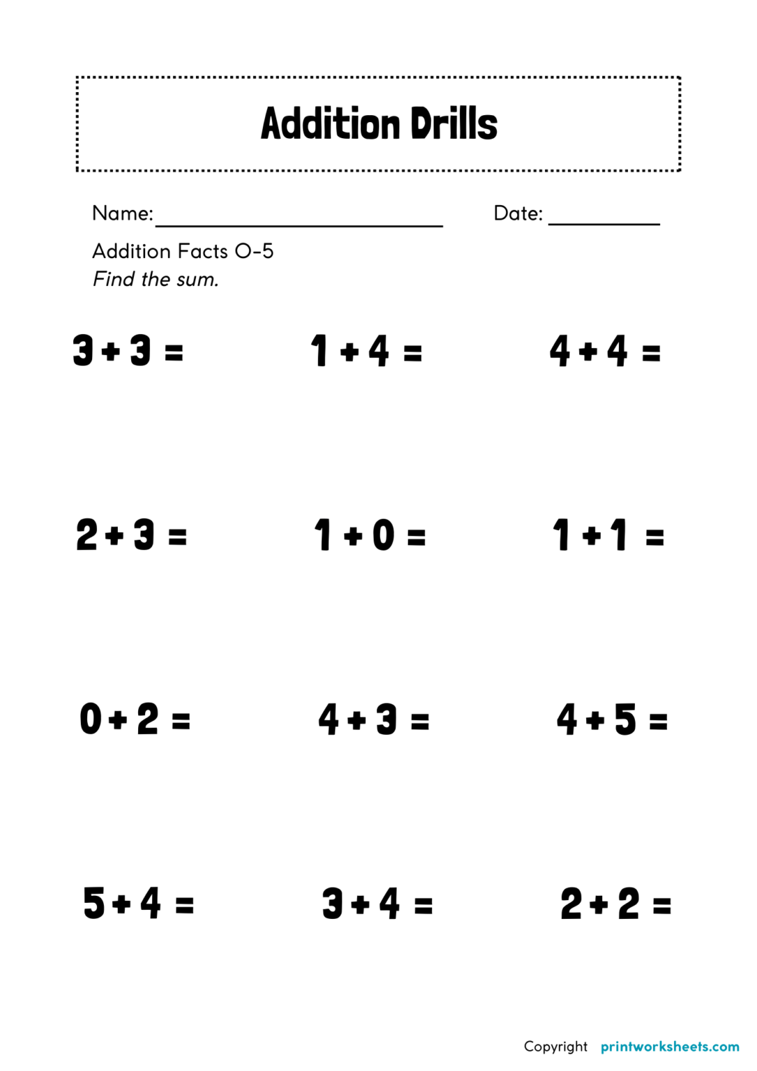 Addition Drills - Print Worksheets
