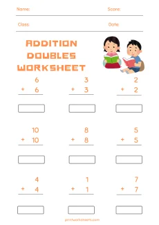 Single Digit Addition Worksheet - Addition Doubles Worksheet Kindergarten Free Printable PDF | Free Printable