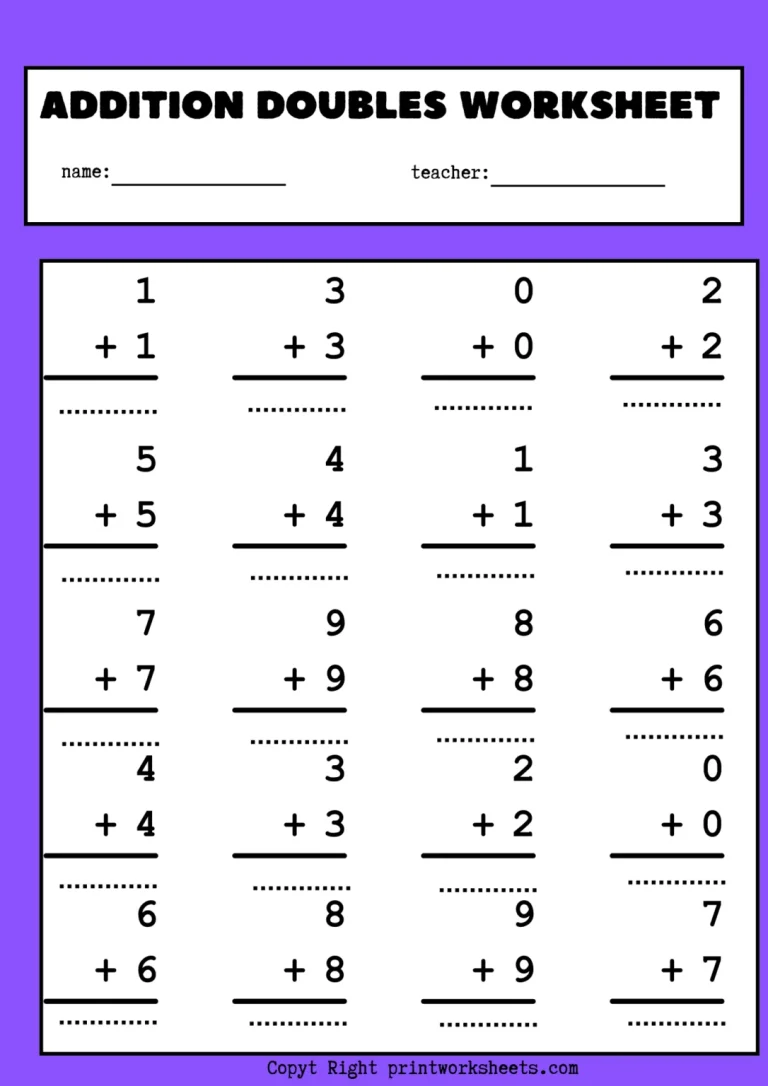Addition Doubles Worksheets Free for kids