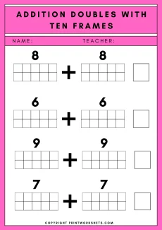 Addition Worksheets Worksheet - Addition Doubles with Ten Frames Worksheets: Missing Addends | Free Printable