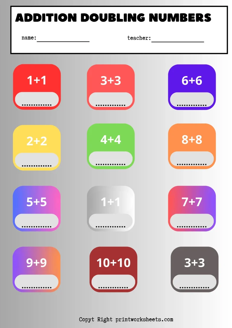 Addition Doubles Worksheets Free Printable