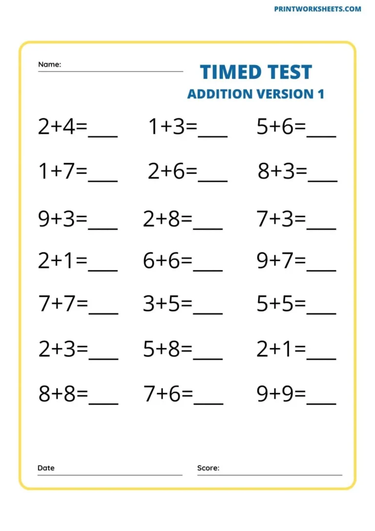 Addition Timed Test Worksheet