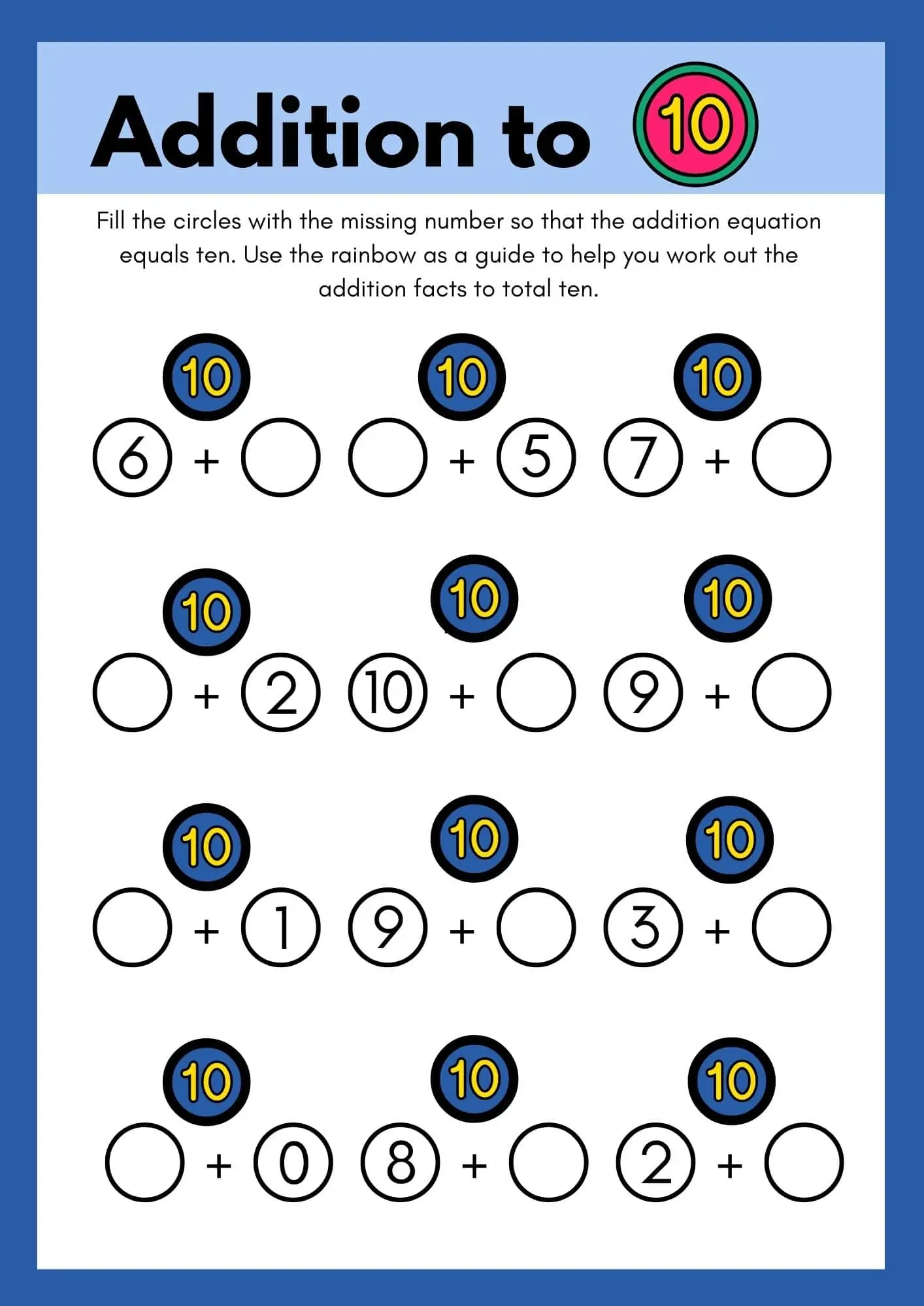 Addition Worksheets Worksheet - Addition Sums to 10 Worksheets | Free Printable