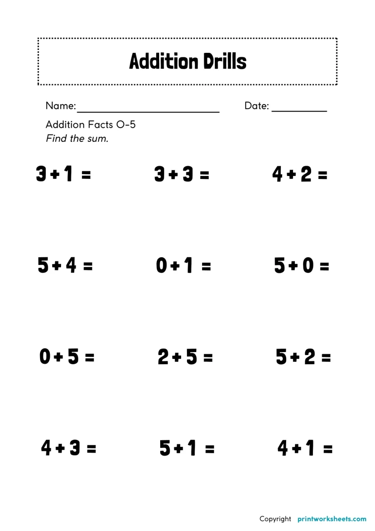 maths drills addition worksheets pdf