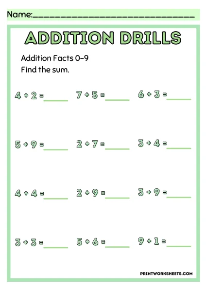Timed Addition Drills: Sums to 10 (Speed Practice)