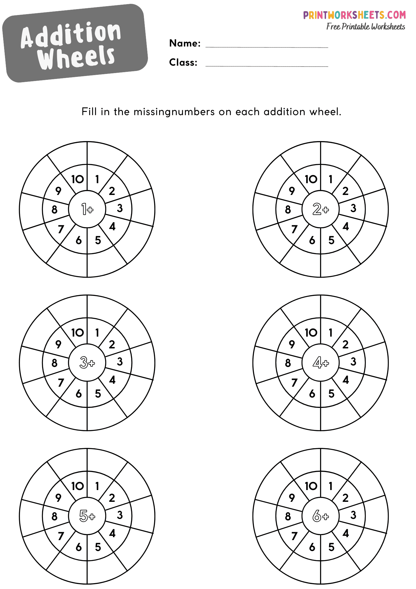 Addition Wheel Worksheets: Sums to 12 (Grade 1)