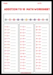 Single Addition to 10 Math Worksheet