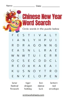 Games & Puzzles Worksheet - Chinese New Year Word Search Worksheets | Free Printable