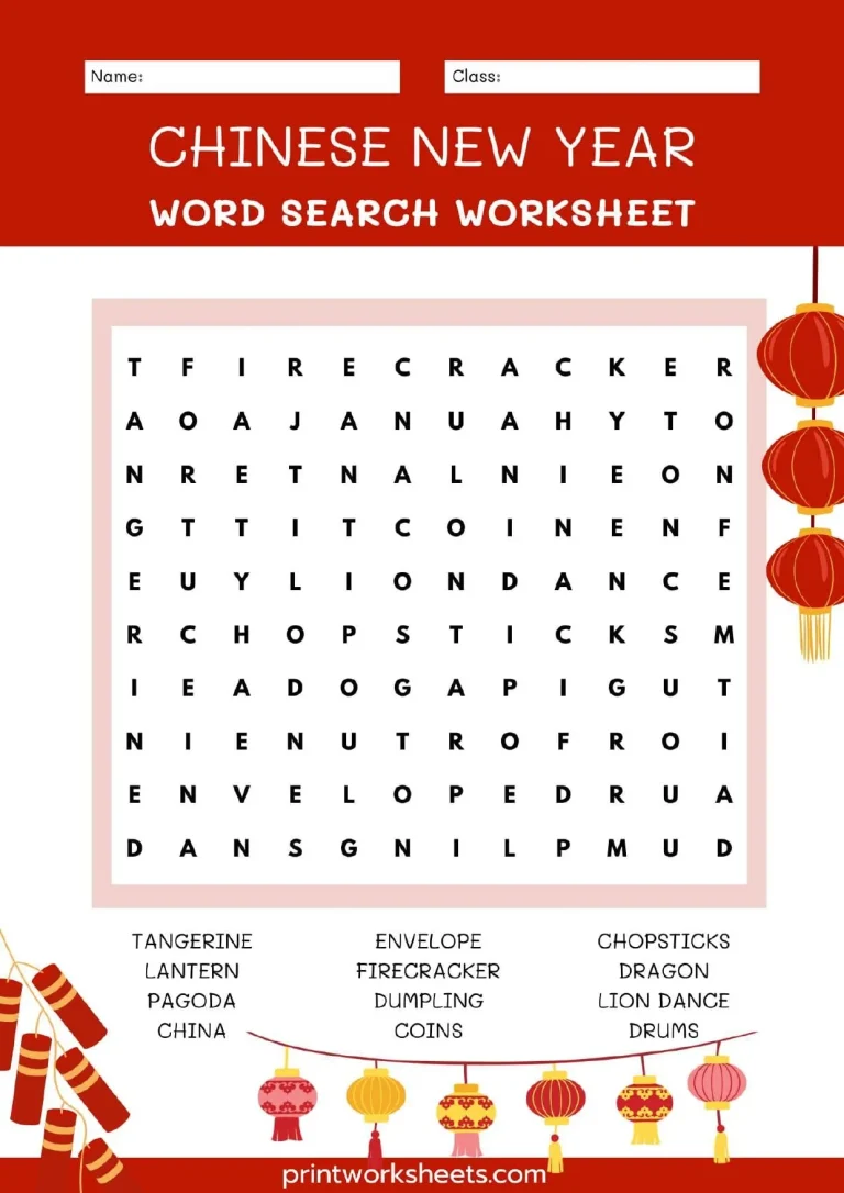 Chinese New Year Word Search Worksheets