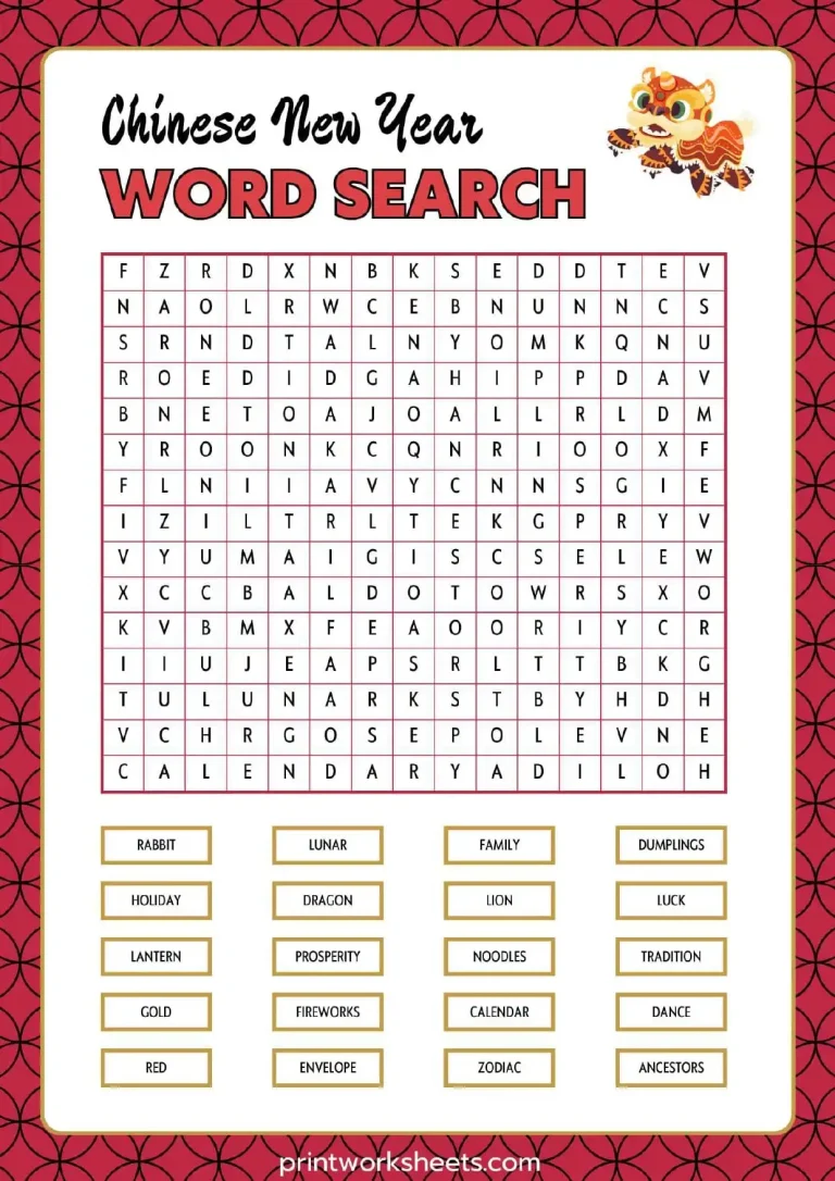 Chinese New Year Word Search Worksheets