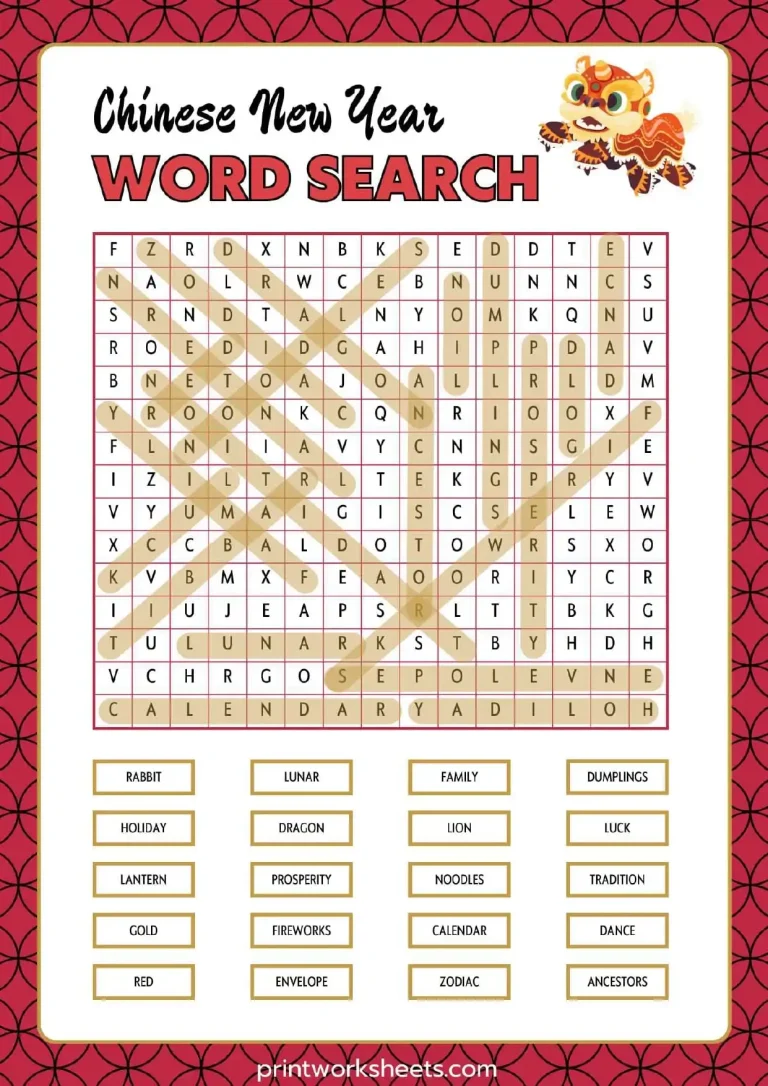 Chinese New Year Word Search Worksheets