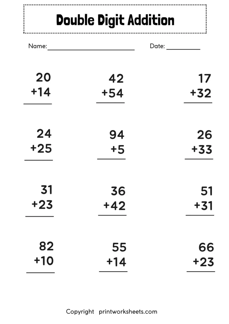 Double Digit Addition Without Regrouping Worksheet
