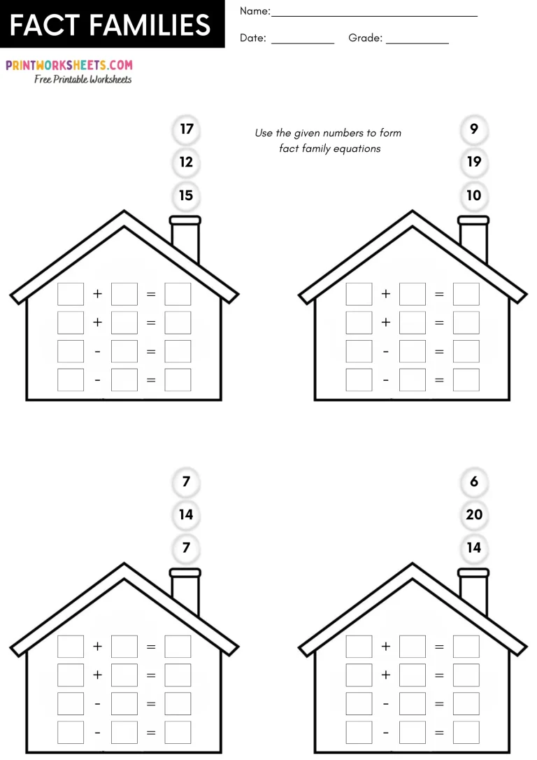 FactFamilyWorksheetAddition2 fact family worksheets