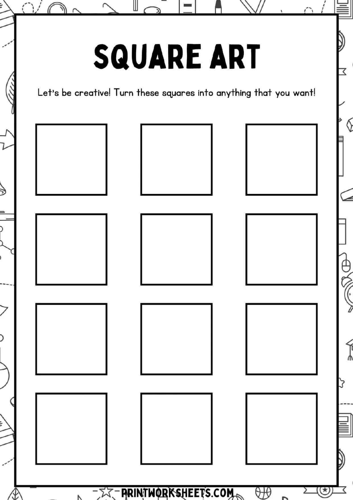 Art and Crafts Worksheet - Kindergarten Square Art Creativity Challenge Free Printable | Free Printable