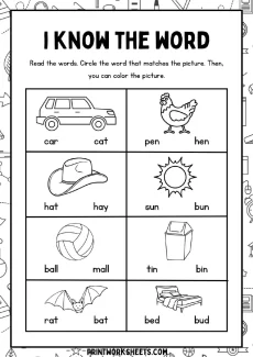Reading Worksheets Worksheet - Picture-to-Word Detective Game – Kindergarten Reading & CVC Word Recognition (Free PDF) | Free Printable