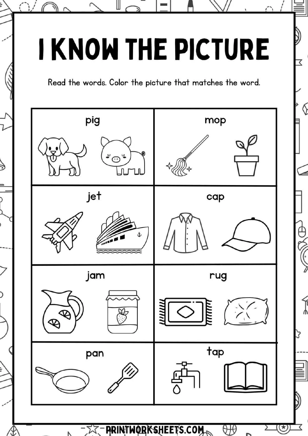 Phonics Worksheets Worksheet - Kids Learing Activities – Match, Read & Color (CVC Words) – Free Printable | Free Printable