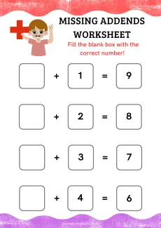 Counting Worksheets Worksheet - Missing Addends to Make 10 Worksheets | Free Printable