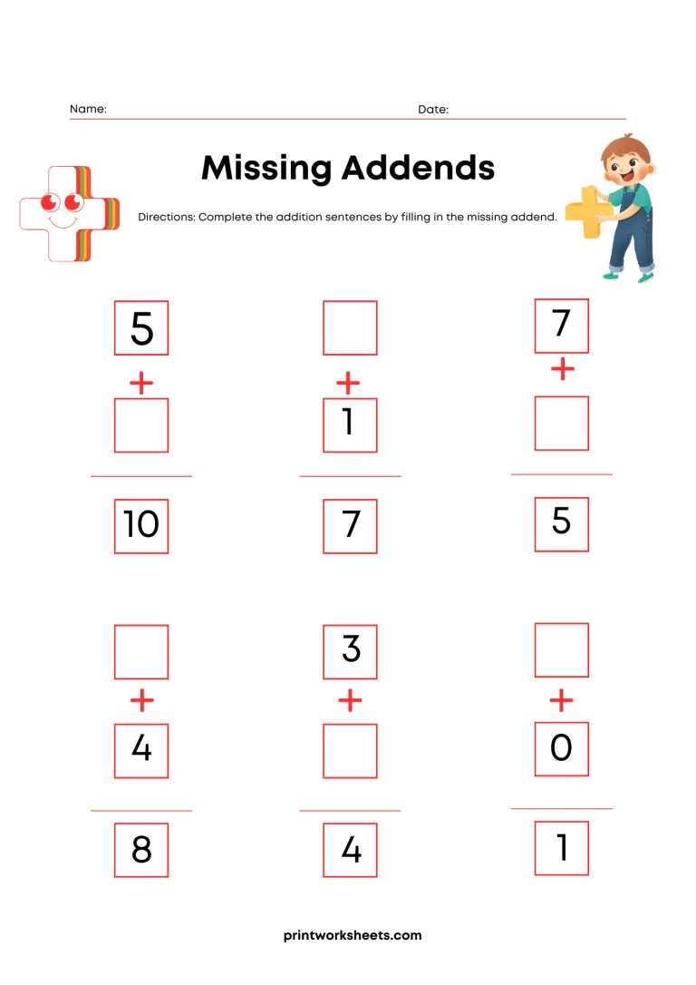 Missing-Addends-Worksheet Missing Addends Addition Worksheet