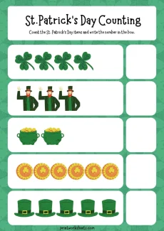 St. Patrick’s Day Worksheets Worksheet - St. Patrick’s Day Math Counting Worksheet (Free Printable for Preschool & Kindergarten) | Free Printable