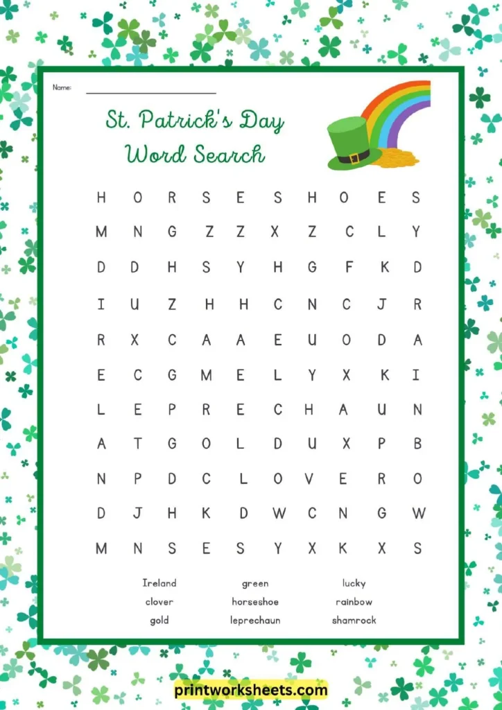 St. Patrick’s Day Word Search Worksheets – Free Printable PDF for Kids
