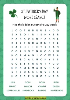 St. Patrick’s Day Worksheets Worksheet - St. Patrick’s Day Word Search Worksheets (Free Printable PDF for Kids) | Free Printable