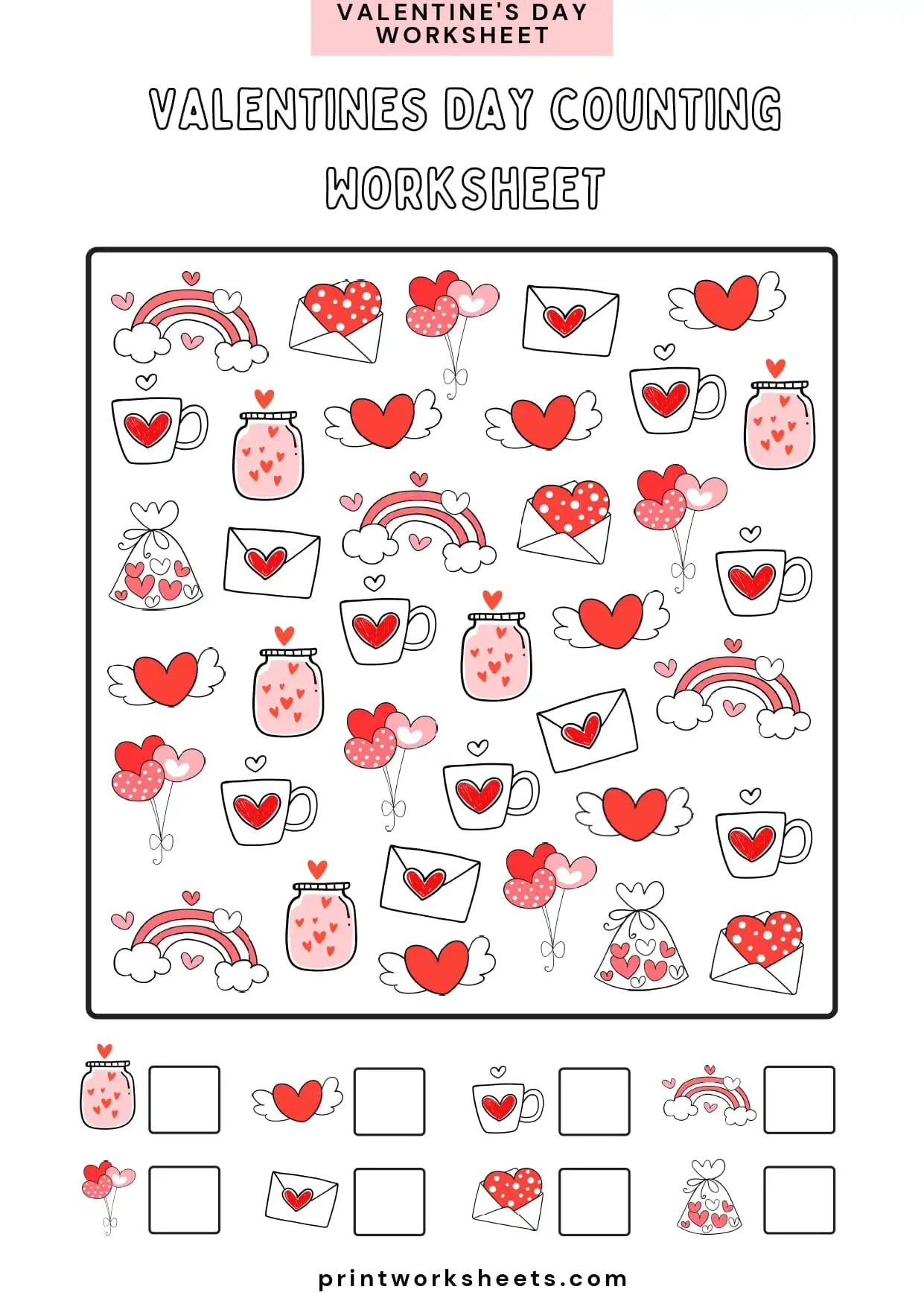 Counting Worksheets Worksheet - Valentine’s Day Count Worksheets for Preschool | Free Printable