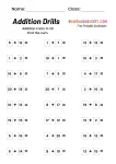 Addition Drill Math Worksheets Addends to 20