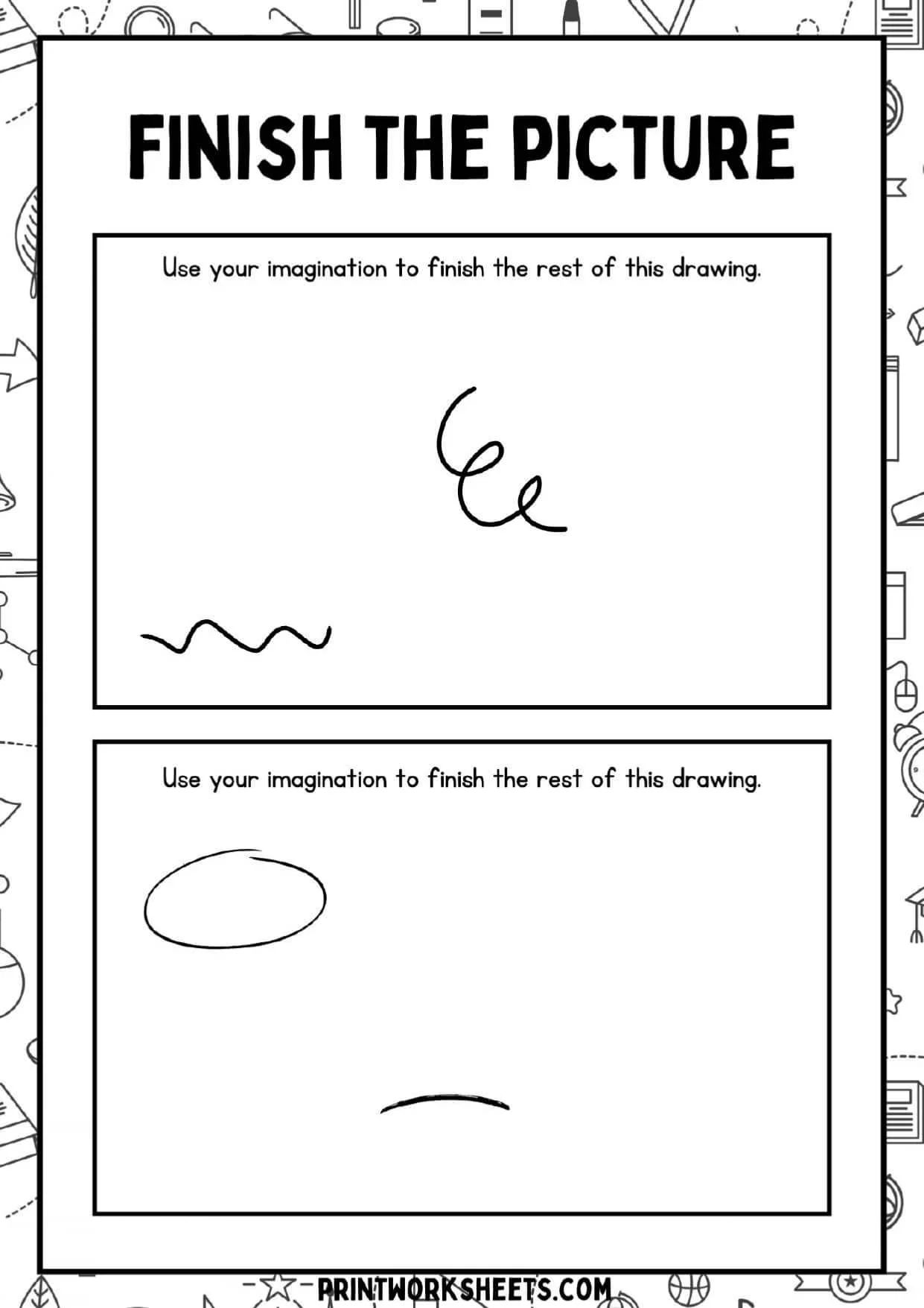Drawing Worksheets Worksheet - Finish The Picture Worksheet | Free Printable