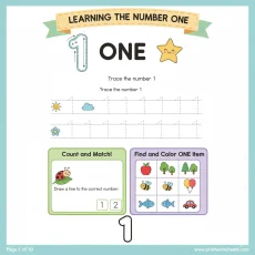Counting Worksheets Worksheet - Learning Number One Worksheet for Kindergarten (Free PDF) | Free Printable