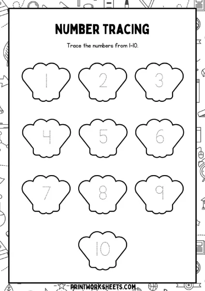 Number Tracing 1-10 Worksheet Printable Activity