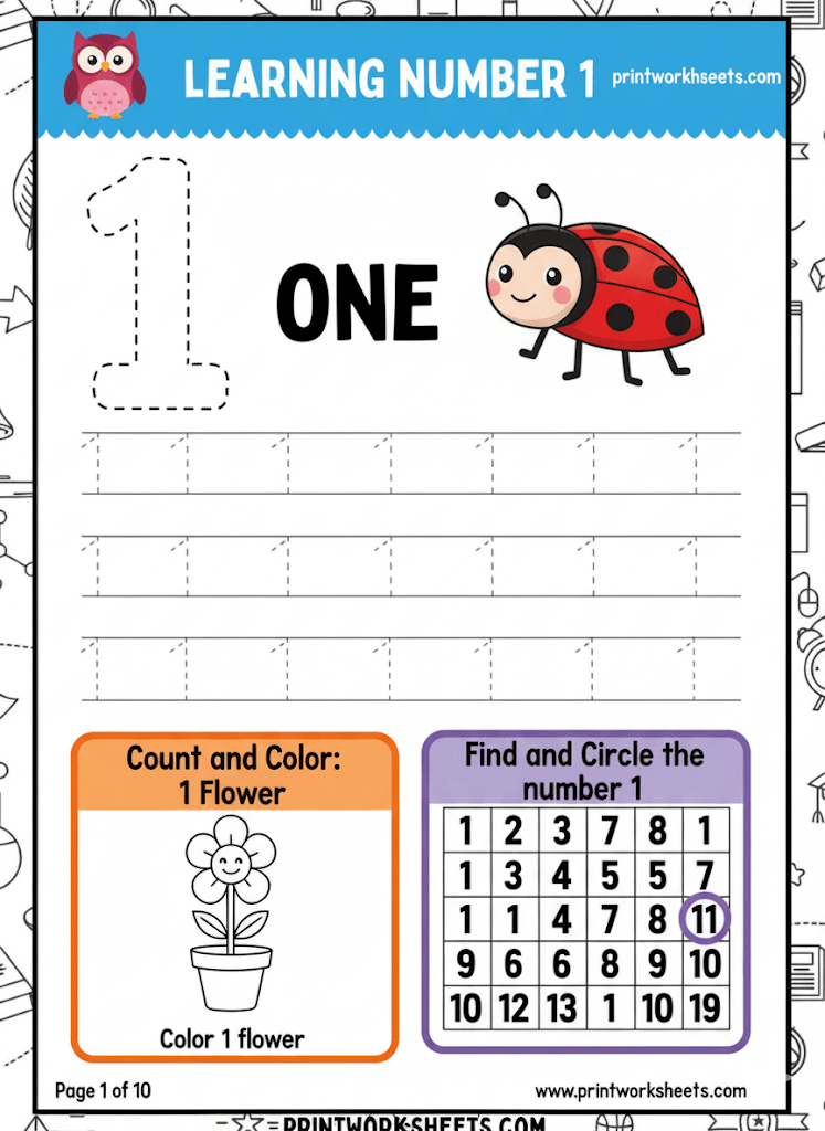 1-10 worksheets