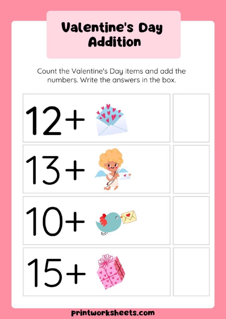 Download Valentine Picture Addition Worksheet - Free Coloring Pages Worksheet Coloring Pages Worksheet - Valentine Picture Addition Worksheet | Free Printable