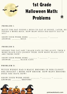 Holiday Worksheets Worksheet - Halloween Math Problems Grade 1 – Spooky Story Sums for First Graders | Free Printable