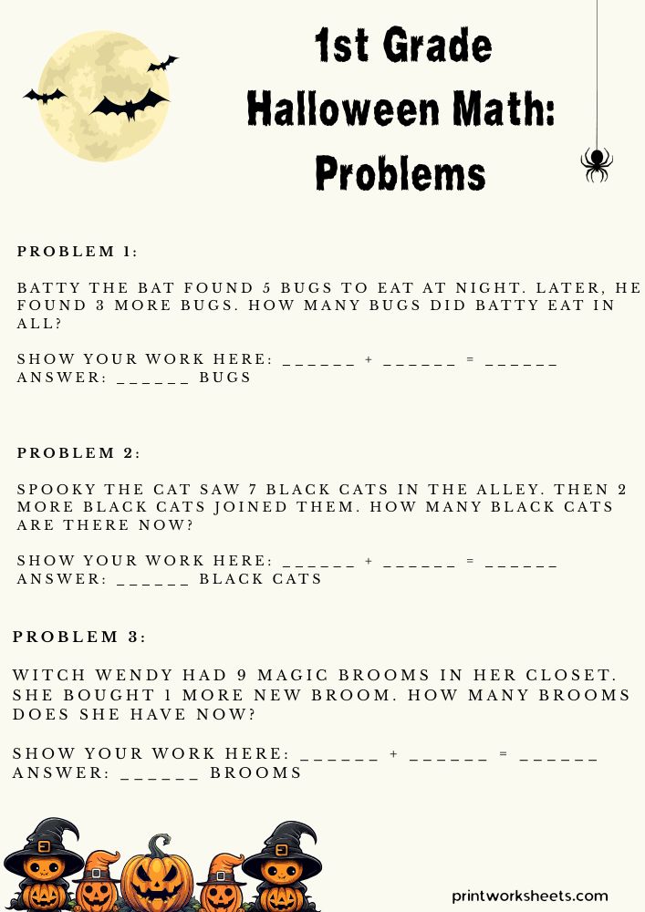 Download Halloween Math Problems Grade 1 – Spooky Story Sums for First Graders - Free Math Worksheets Worksheet Math Worksheets Worksheet - Halloween Math Problems Grade 1 – Spooky Story Sums for First Graders | Free Printable