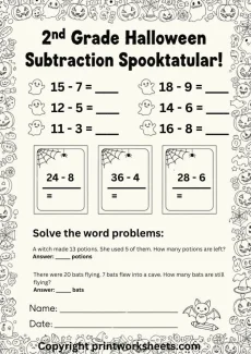Subtraction Worksheets Worksheet - 2nd Grade Halloween Subtraction Worksheet Free – Spooky Sums for Second Graders | Free Printable