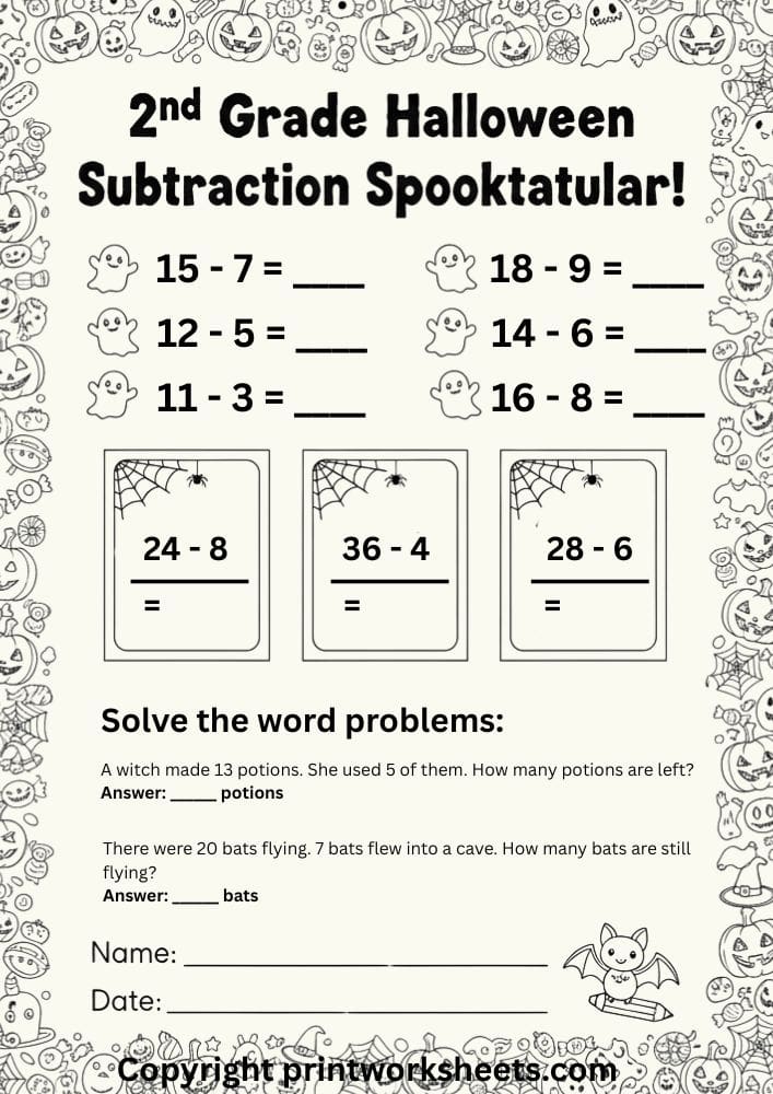 Download 2nd Grade Halloween Subtraction Worksheet Free – Spooky Sums for Second Graders - Free 2nd Grade Worksheet 2nd Grade Worksheet - 2nd Grade Halloween Subtraction Worksheet Free – Spooky Sums for Second Graders | Free Printable