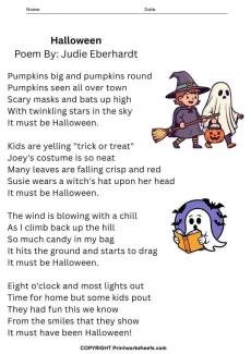 Reading Comprehension Worksheet - 3rd Grade Halloween Reading Comprehension Worksheet (Free Printable PDF) | Free Printable