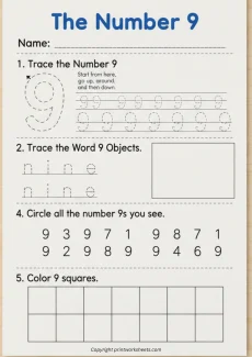 Number Recognition Worksheets Worksheet - Number 9(nine) Learning Worksheet Printable | Free Printable