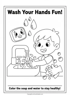 Coloring Pages Worksheet - Global Handwashing Day Coloring Page Printable (Free PDF) | Free Printable