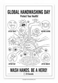 Health Worksheets Worksheet - Global Handwashing Day Coloring Poster Printable (Free PDF) | Free Printable