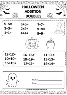 Addition Worksheets Worksheet - HALLOWEEN Addition Doubles Worksheet | Free Printable