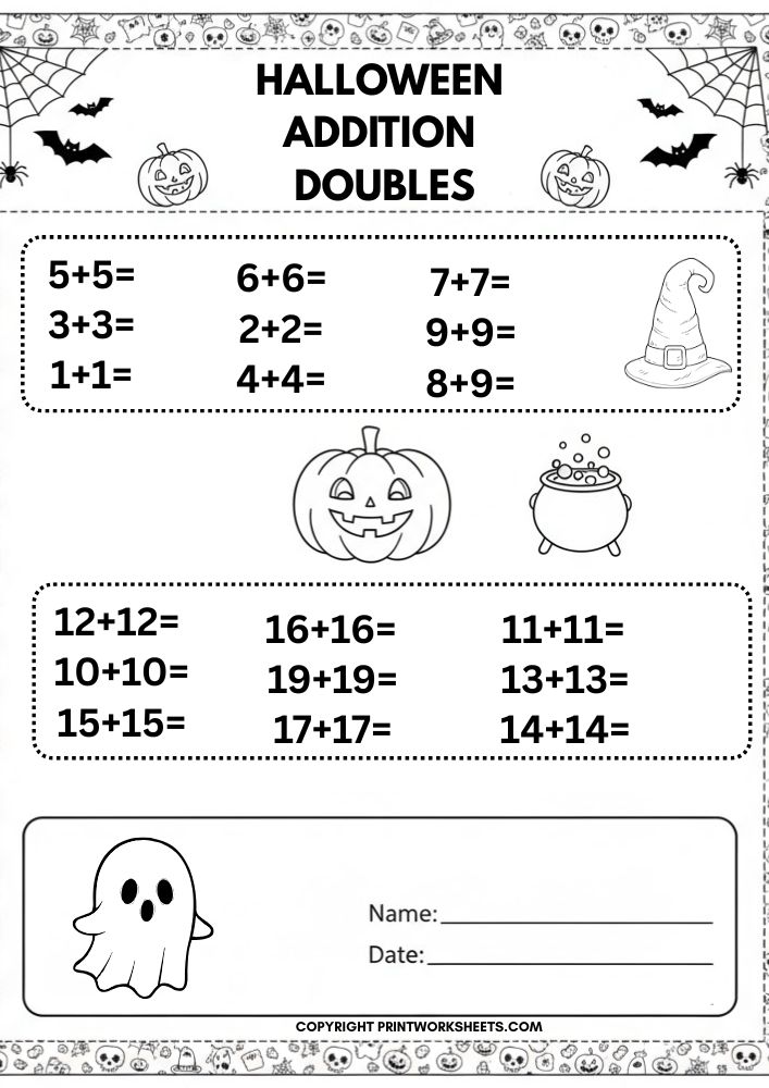 Download HALLOWEEN Addition Doubles Worksheet - Free Halloween Worksheets Worksheet Halloween Worksheets Worksheet - HALLOWEEN Addition Doubles Worksheet | Free Printable
