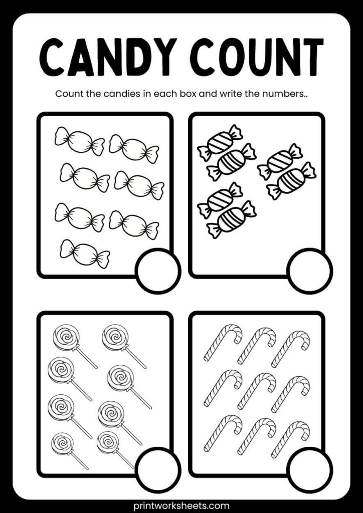 Download Halloween Math Worksheet – Candy Count for Preschool & Kindergarten (Free Printable) - Free Counting Worksheets Worksheet Counting Worksheets Worksheet - Halloween Math Worksheet – Candy Count for Preschool & Kindergarten (Free Printable) | Free Printable