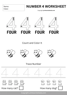 Number Recognition Worksheets Worksheet - Number 4 Worksheet – Best Quality Free Printable | Free Printable