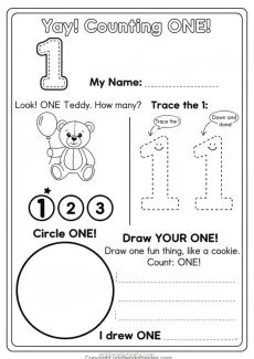 Counting Worksheets Worksheet - Number One Worksheet for Kindergarten (Free Printable PDF) | Free Printable