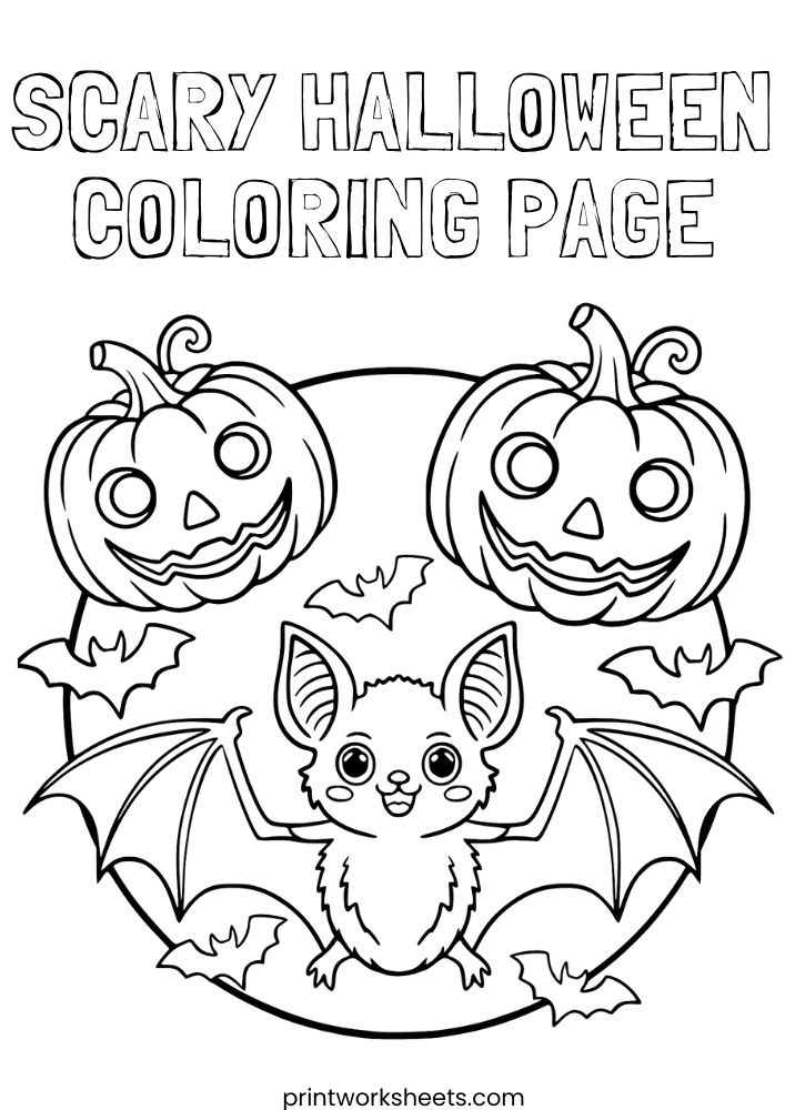Download Free Scary Halloween Coloring Pages – Cute Bat & Pumpkins (Printable PDF) - Free Coloring Pages Worksheet Coloring Pages Worksheet - Free Scary Halloween Coloring Pages – Cute Bat & Pumpkins (Printable PDF) | Free Printable
