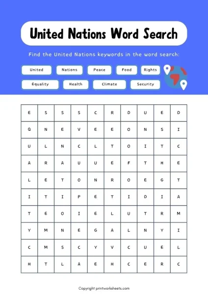 Free United Nations Day Word Search Worksheet for Kids