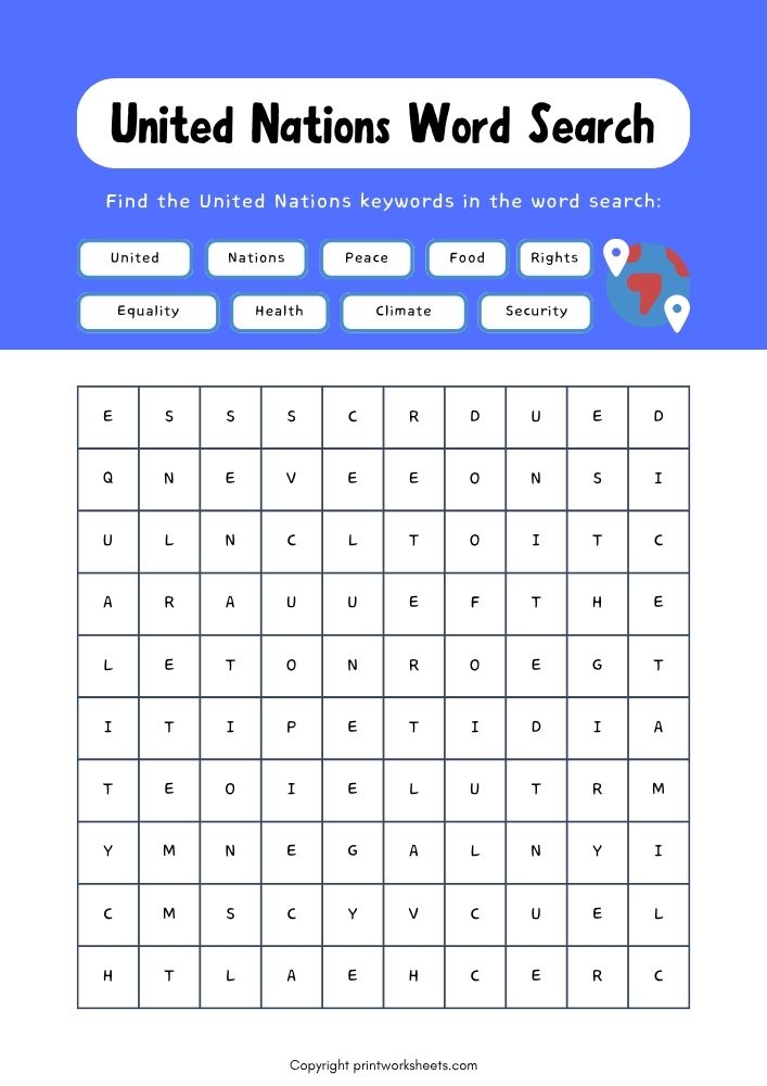 Download Free United Nations Day Word Search Worksheet for Kids - Free Special Days Worksheets Worksheet Special Days Worksheets Worksheet - Free United Nations Day Word Search Worksheet for Kids | Free Printable