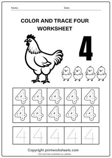 Number Tracing Worksheets Worksheet - Preschool Color and Trace Number 4 Worksheets (Free PDF) | Free Printable